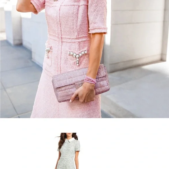 GORGEOUS Pink Tweed Dress Pearl Bead Detail “Vintage-Teri Jon by Ricki Freeman” - Picture 3 of 6